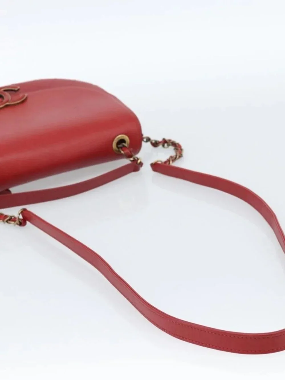 CHANEL Chain Shoulder Bag Calf Skin Red CC Auth ka4671M